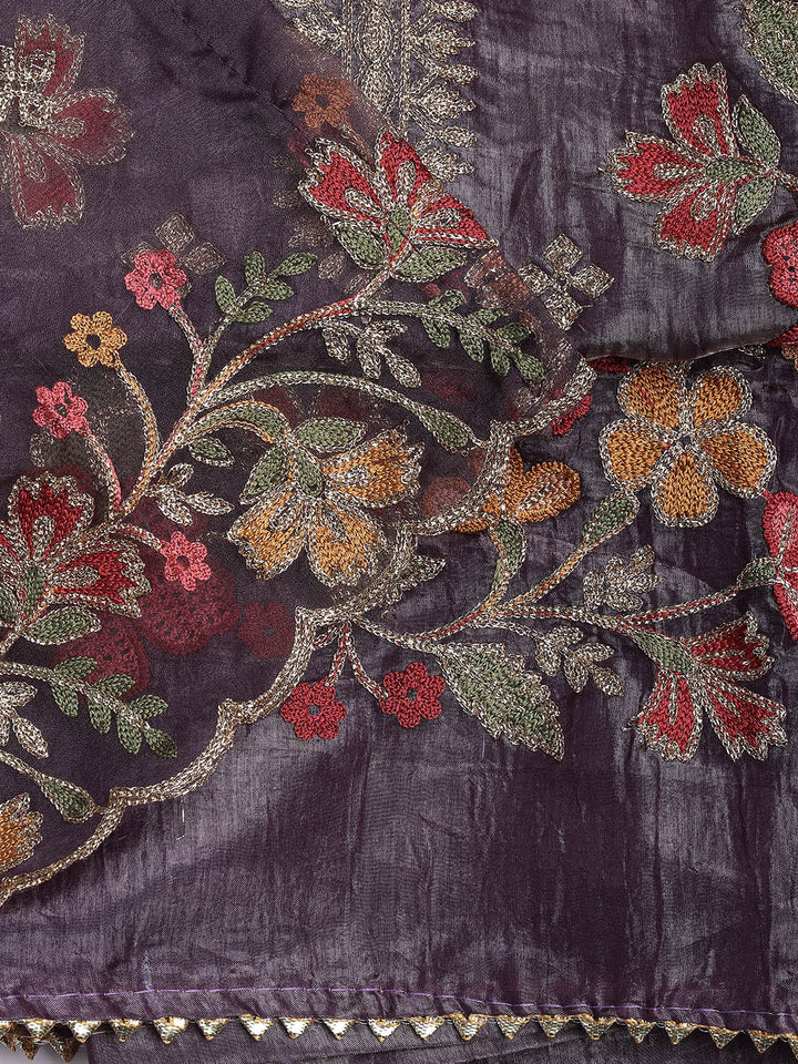 Neck Embroidery Organza Unstitched Suit Piece With Dupatta