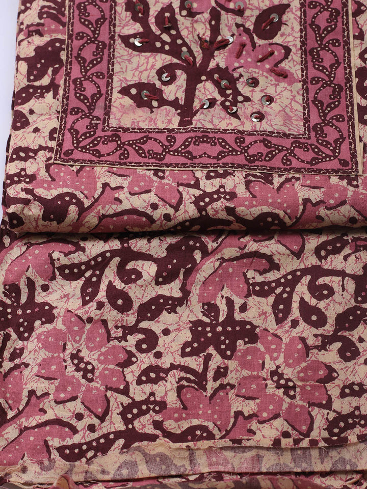 Printed Cotton Blend Unstitched Suit With Dupatta