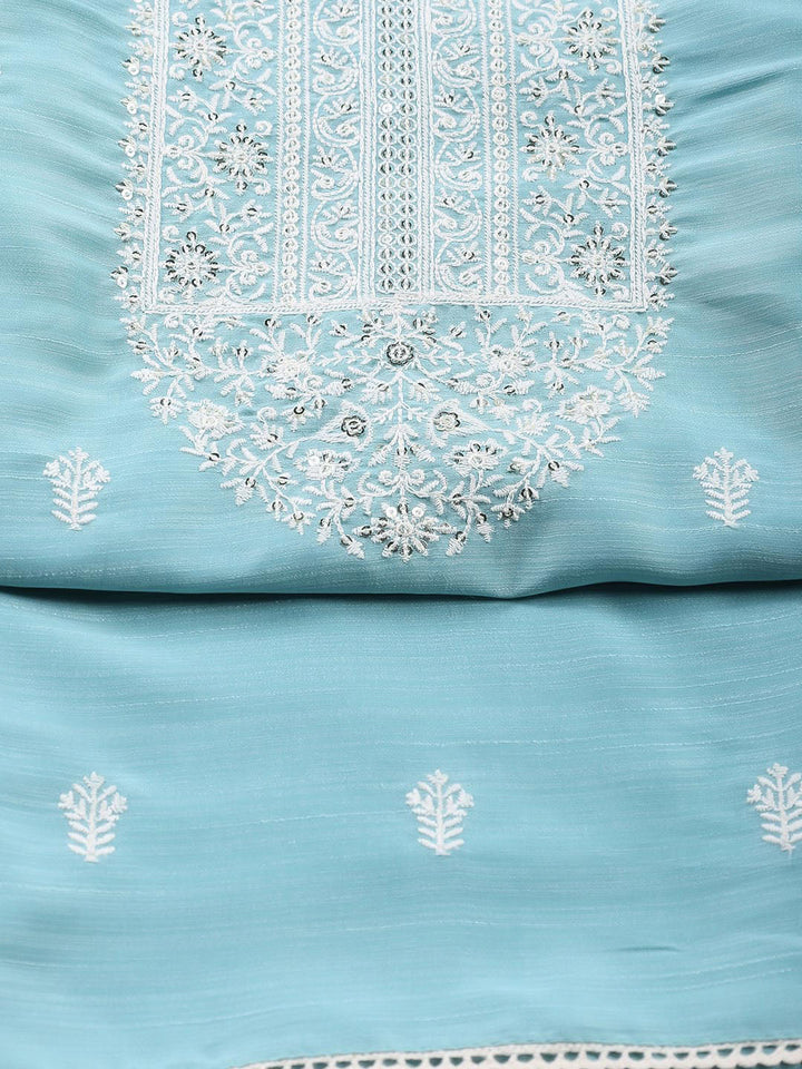 Neck Embroidered Chanderi Unstitched Suit With Dupatta