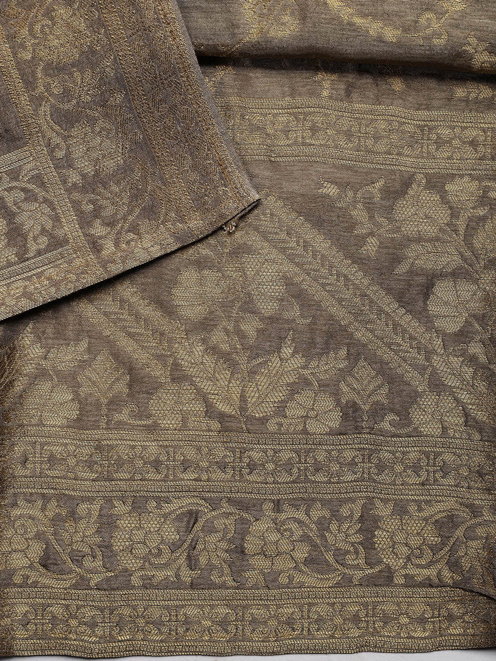 Embroidered Chanderi Unstitched Suit Piece With Dupatta