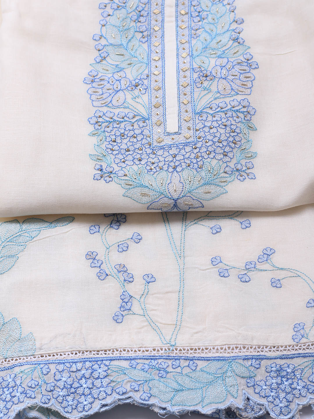 Embroidery Linen Unstitched Suit With Dupatta