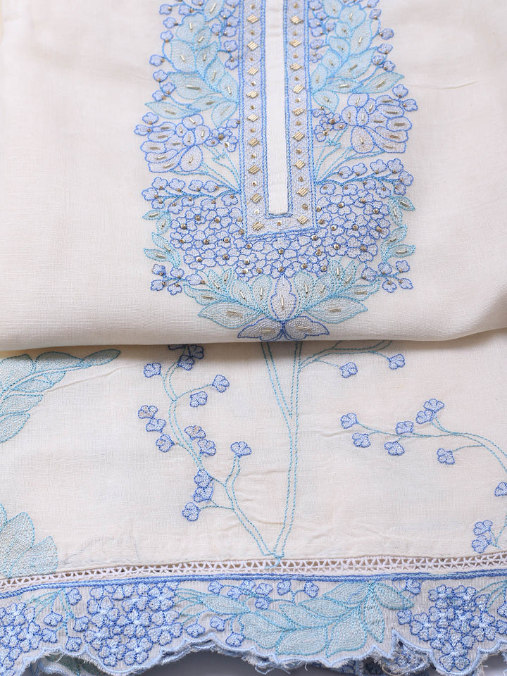 Embroidery Linen Unstitched Suit With Dupatta