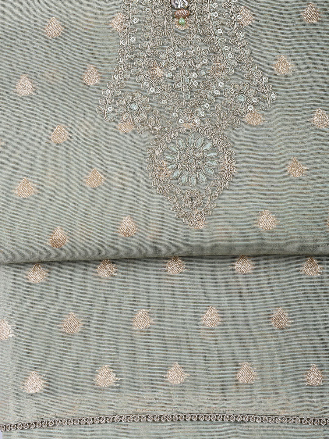 Neck Embroidered Tissue Unstitched Suit Piece With Dupatta