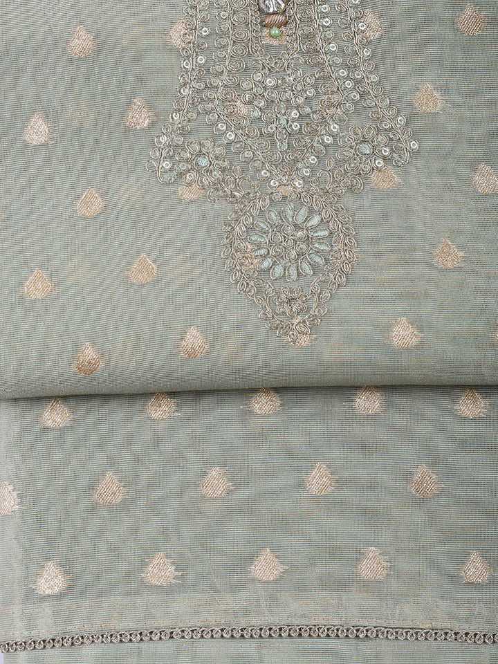 Neck Embroidered Tissue Unstitched Suit Piece With Dupatta
