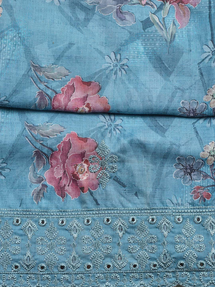 Printed Cotton Blend Unstitched Suit Piece With Dupatta