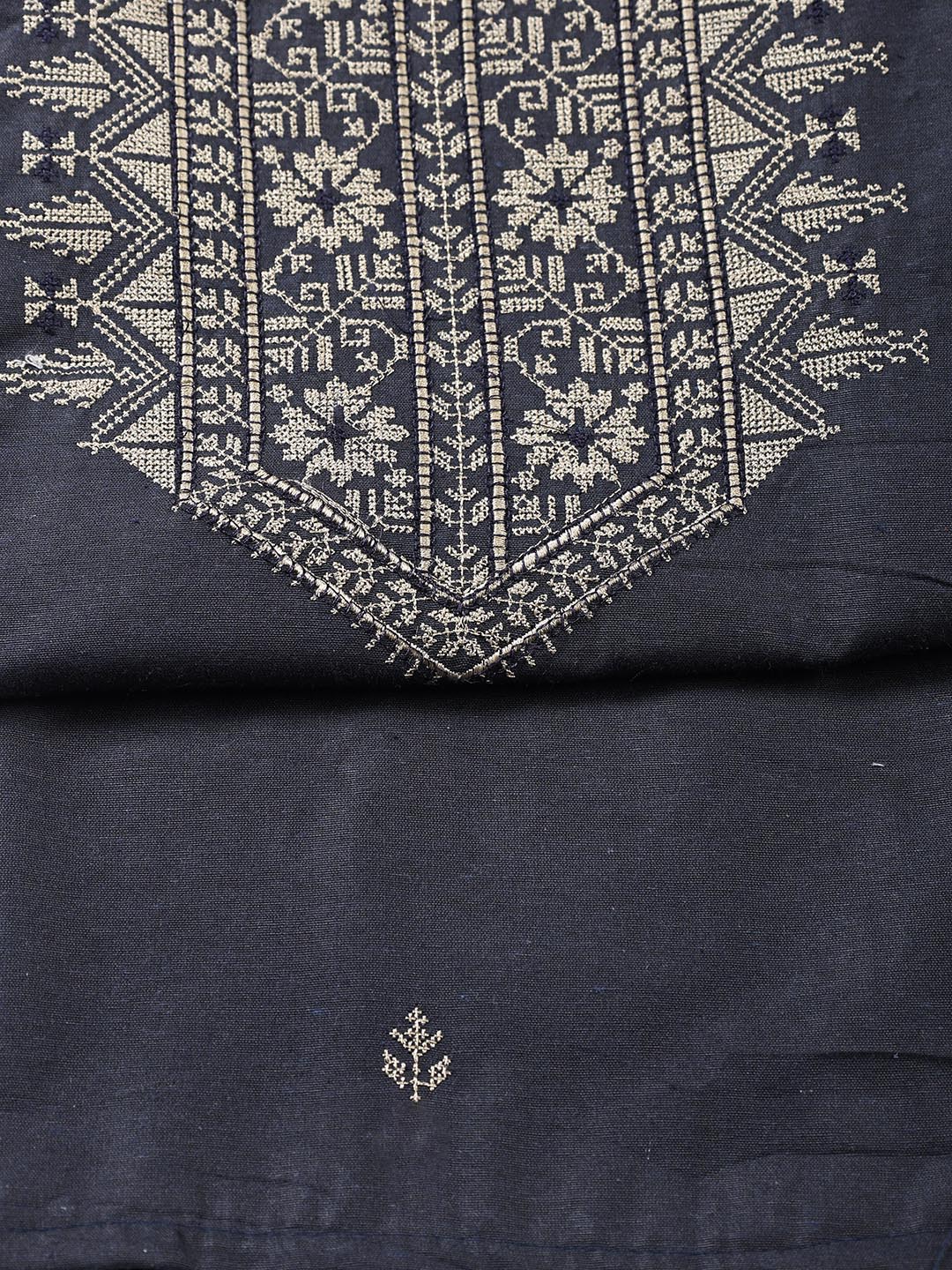 Neck Embroidered Cotton Blend Unstitched Suit Piece With Dupatta