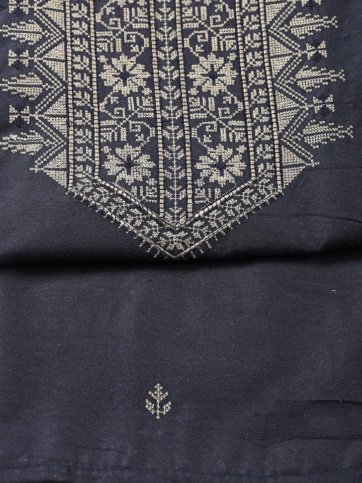 Neck Embroidered Cotton Blend Unstitched Suit Piece With Dupatta
