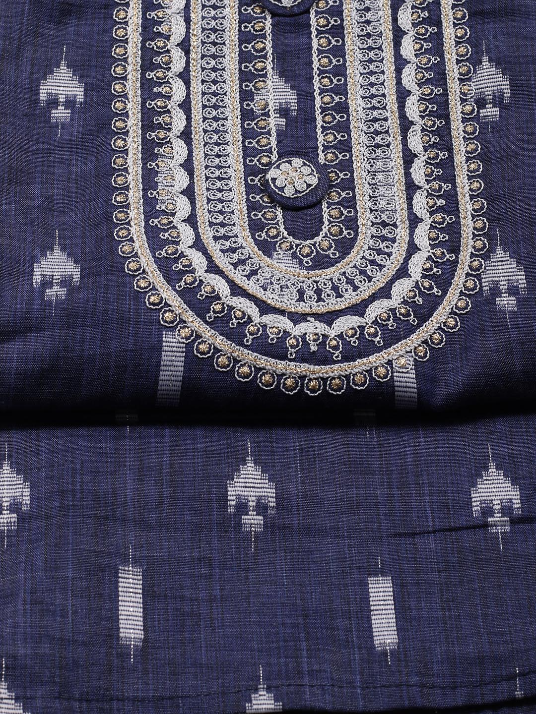 Neck Embroidered Cotton Blend Unstitched Suit Piece With Dupatta