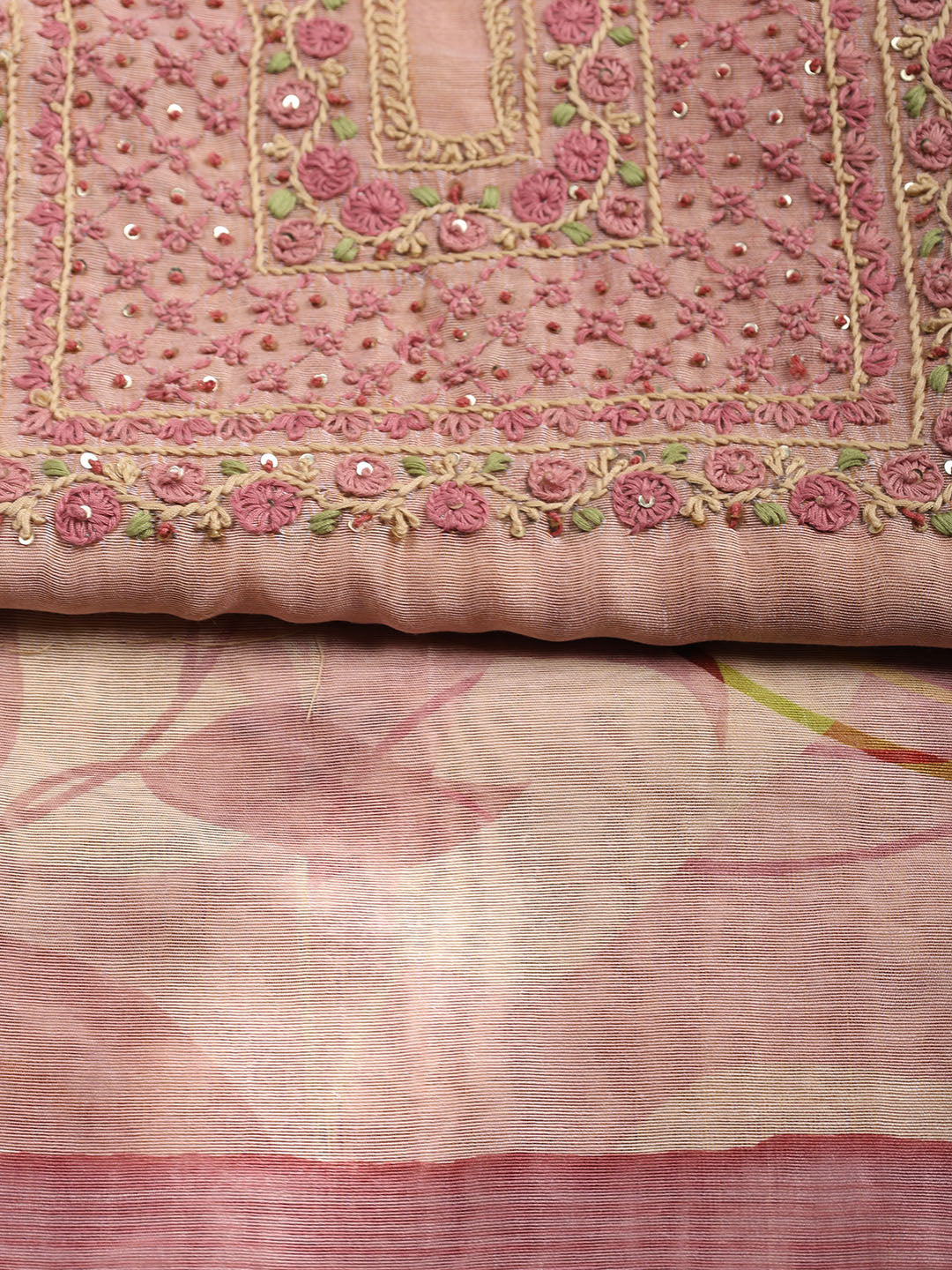 Kantha Work Chanderi Unstitched Suit With Dupatta