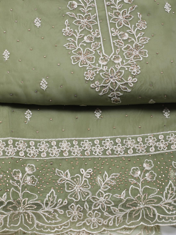 Neck Embroidery Organza Unstitched Suit Piece With Dupatta