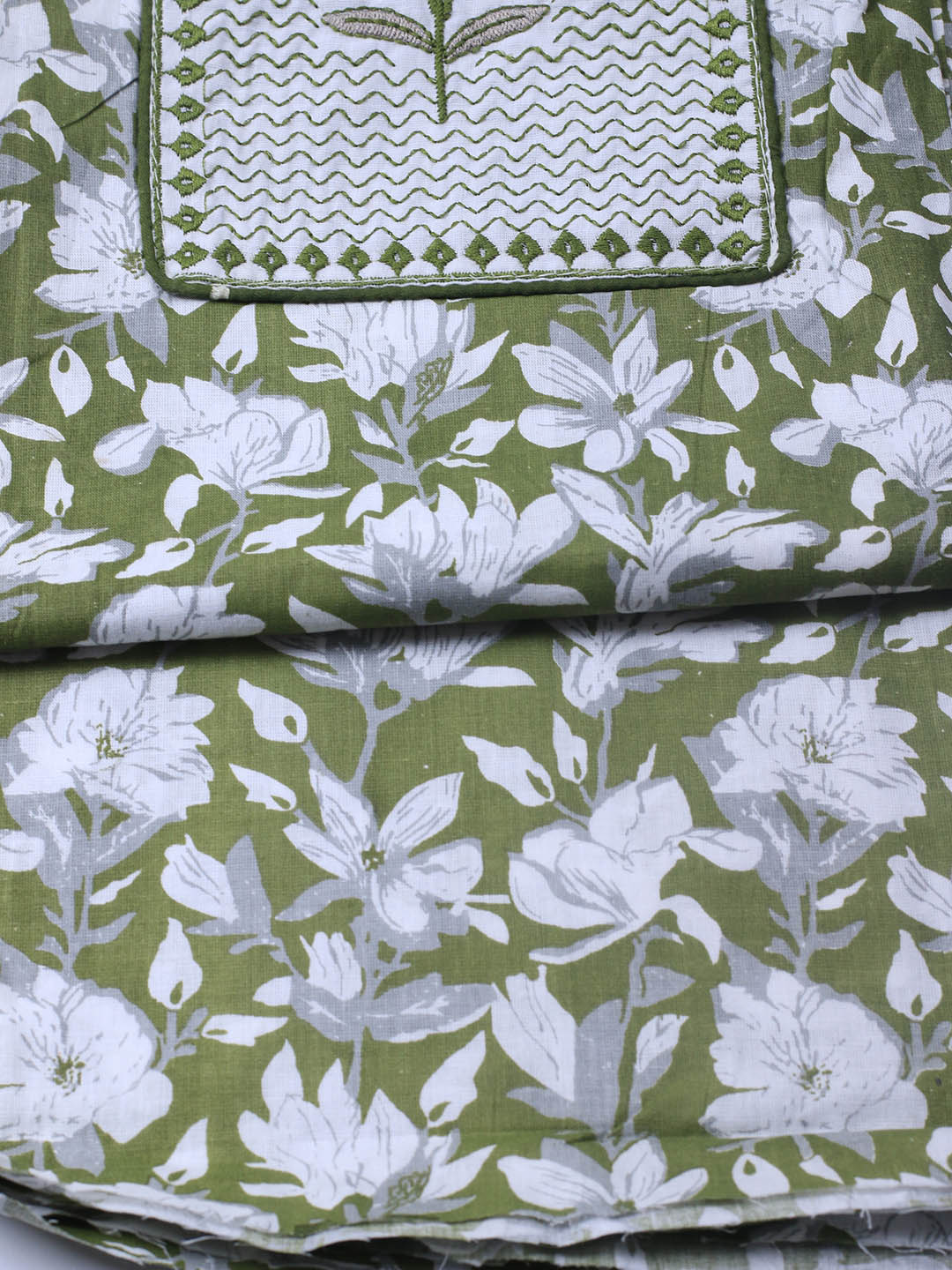 Printed Cotton Blend Unstitched Suit With Dupatta