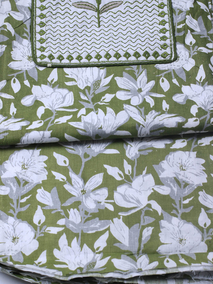Printed Cotton Blend Unstitched Suit With Dupatta