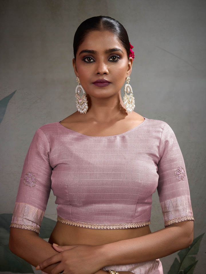 Thread Embroidered Woven Border Linen Saree