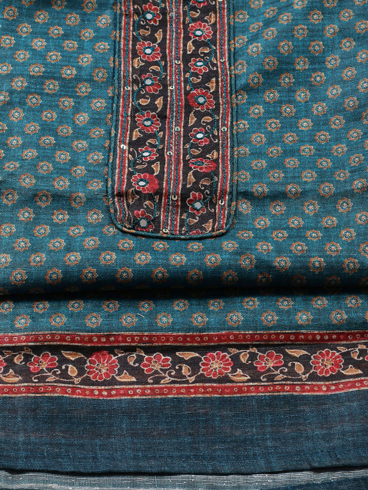 Neck Patti Chanderi Unstitched Suit With Dupatta