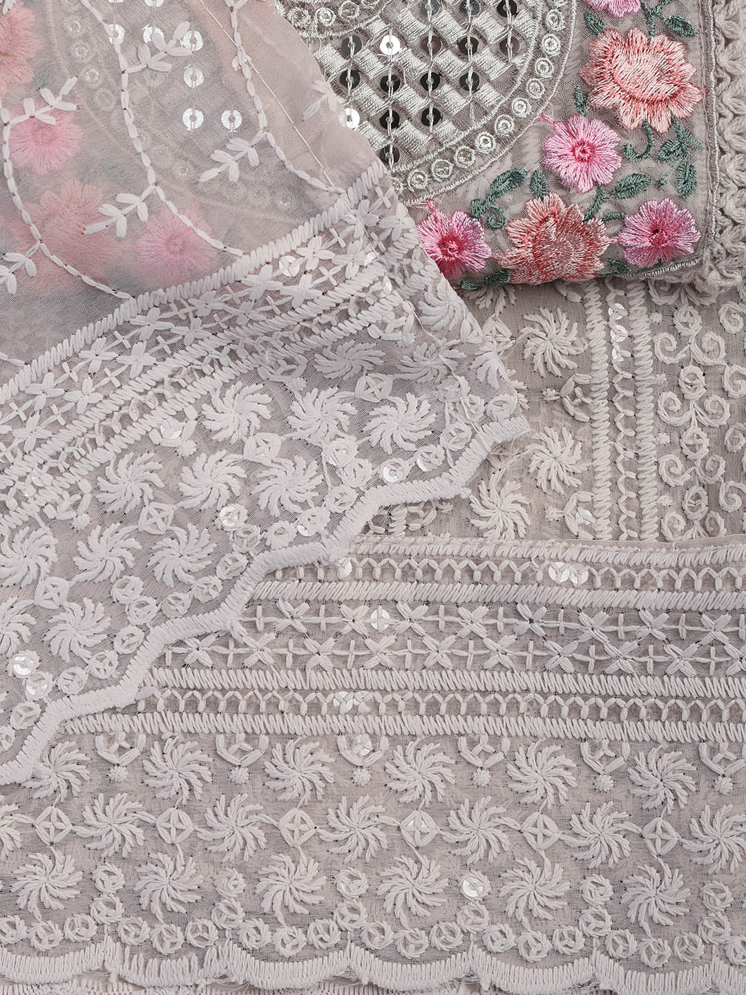 Chiken Work Georgette Unstitched Suit With Dupatta