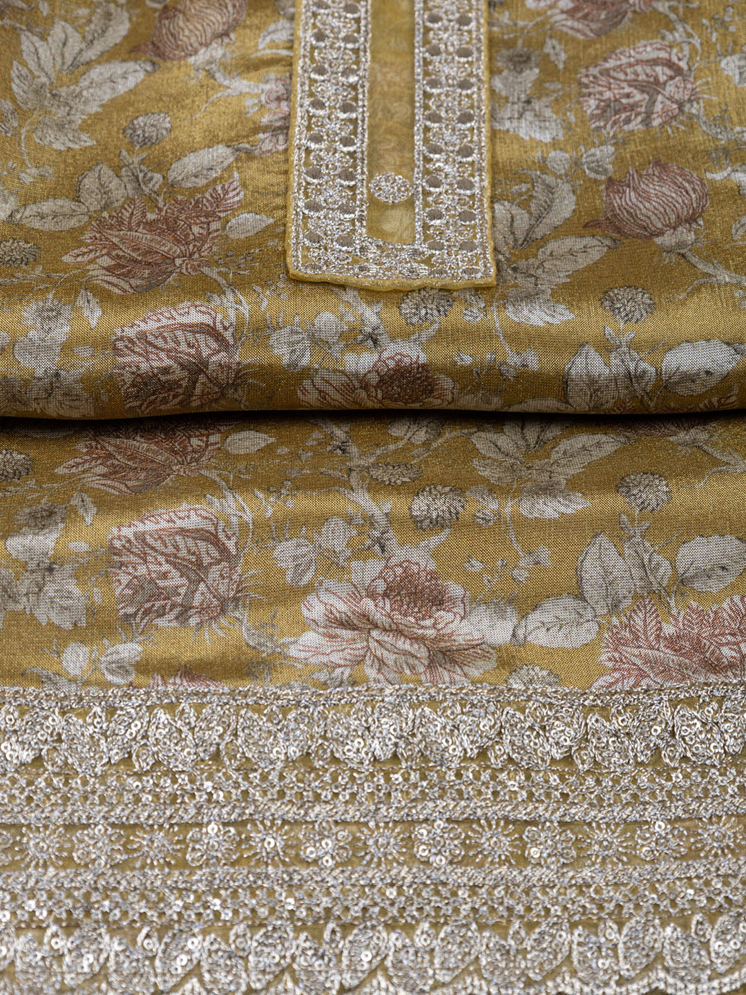 Neck Embroidered Tissue Unstitched Suit With Dupatta