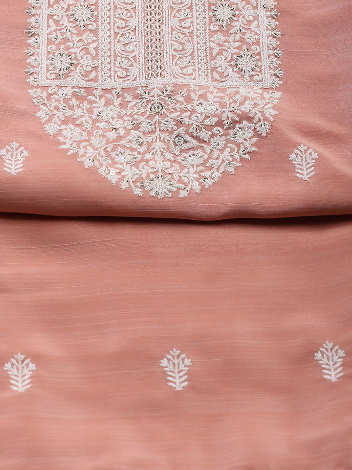 Neck Embroidered Chanderi Unstitched Suit With Dupatta