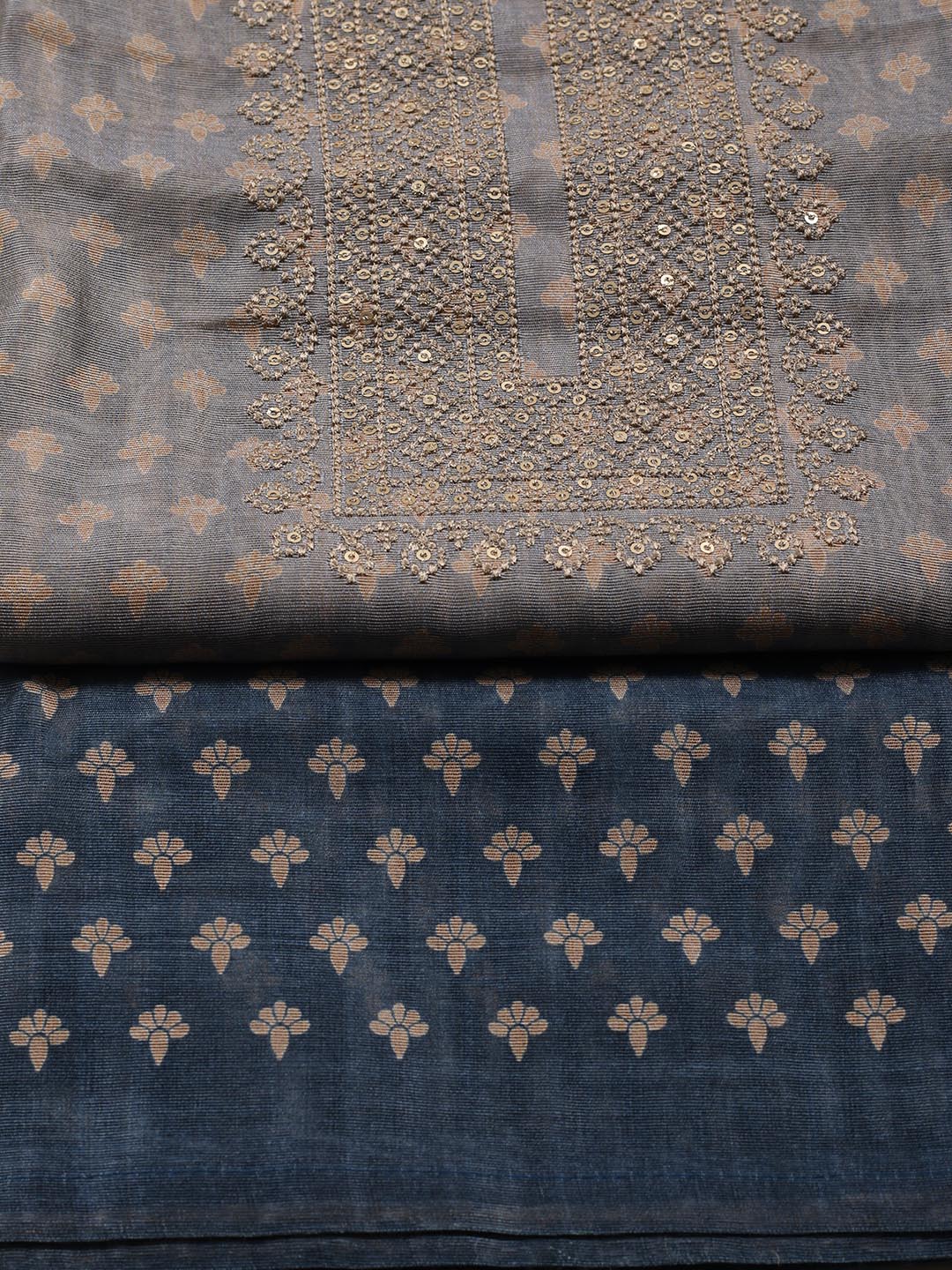 Neck Embroidery Chanderi Unstitched Suit Piece With Dupatta