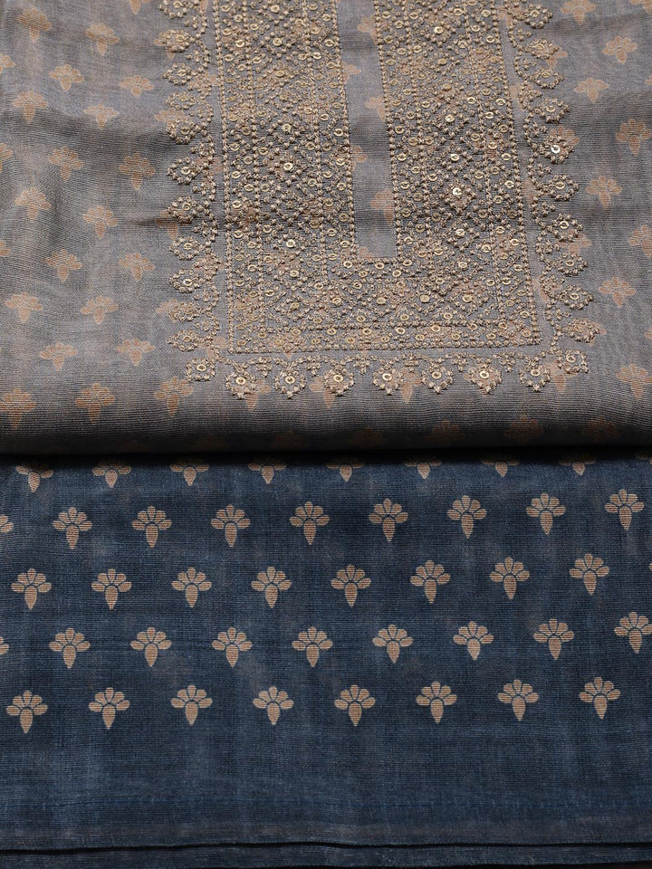 Neck Embroidery Chanderi Unstitched Suit Piece With Dupatta