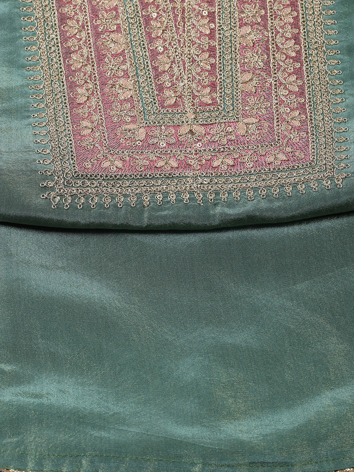 Neck Embroidered Tissue Unstitched Suit With Dupatta