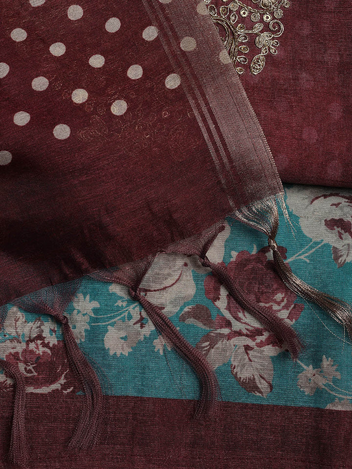 Embroidered Chanderi Unstitched Suit Piece With Dupatta