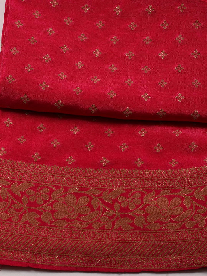 Neck Embroidered Chanderi Unstitched Suit With Dupatta