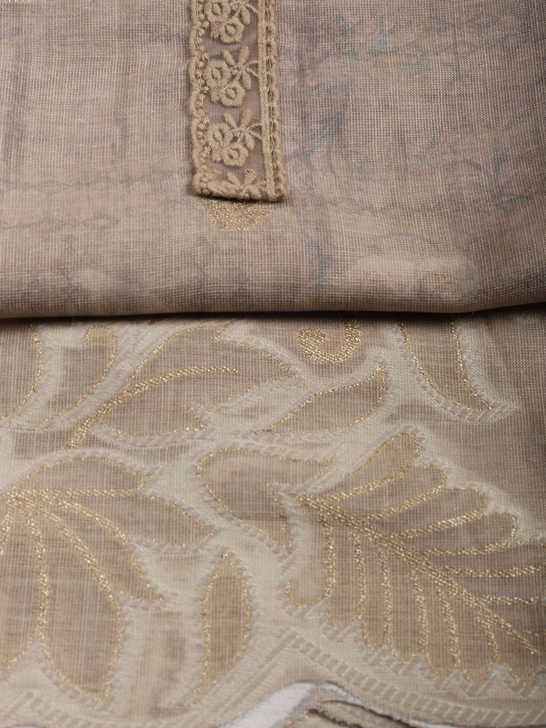 Embroidery Linen Unstitched Suit With Dupatta