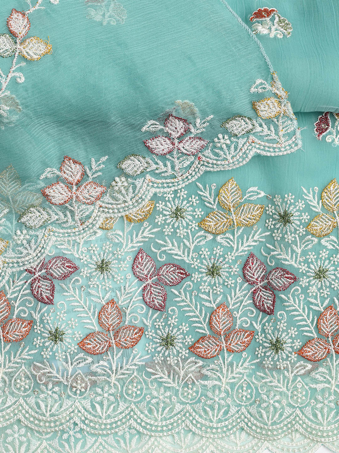 Embroidered Chinnon Unstitched Suit Piece With Dupatta