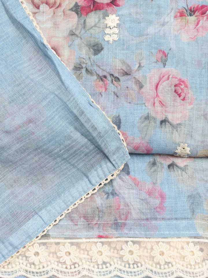 Printed Linen Unstitched Suit Piece With Dupatta