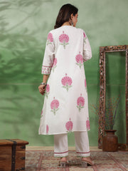 Digital Floral Printed Cotton Kurta With Pants & Dupatta