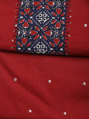 Neck Mirror Work Cotton Blend Unstitched Suit With Dupatta