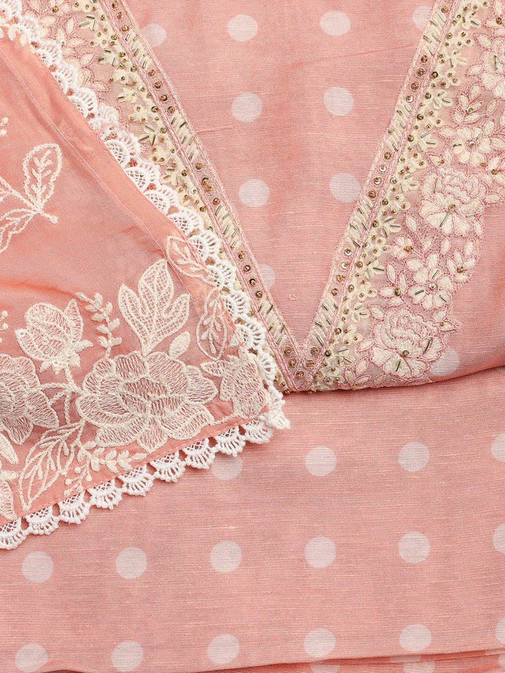 Embroidery Linen Unstitched Suit With Dupatta