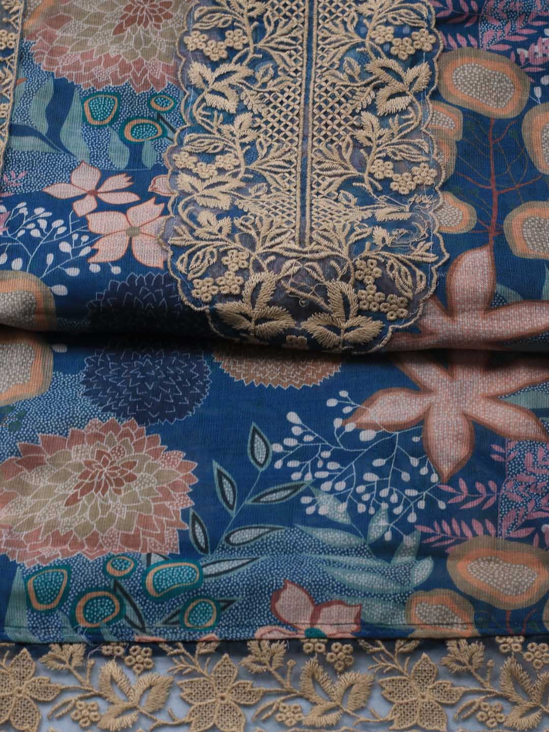 Embroidered Linen Unstitched Suit Piece With Dupatta