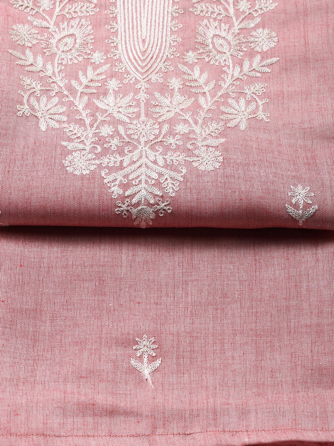 Neck Embroidered Cotton Blend Unstitched Suit Piece With Dupatta