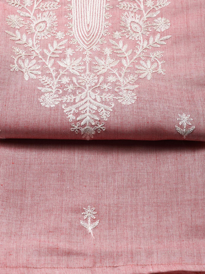 Neck Embroidered Cotton Blend Unstitched Suit Piece With Dupatta
