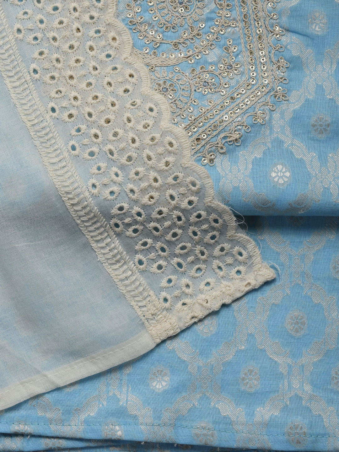 Woven Embroidered Cotton Blend Unstitched Suit With Dupatta
