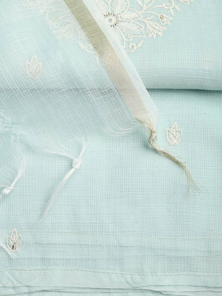 Neck Embroidered Cotton Blend Unstitched Suit With Dupatta