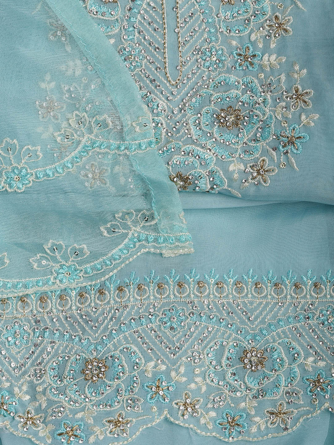 Embroidered Chanderi Unstitched Suit Piece With Dupatta