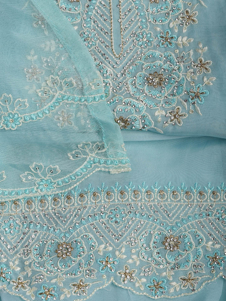 Embroidered Chanderi Unstitched Suit Piece With Dupatta