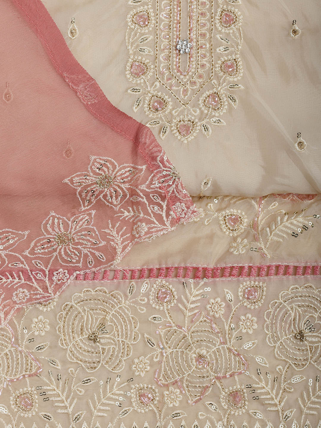 Embroidered Organza Unstitched Suit Piece With Dupatta