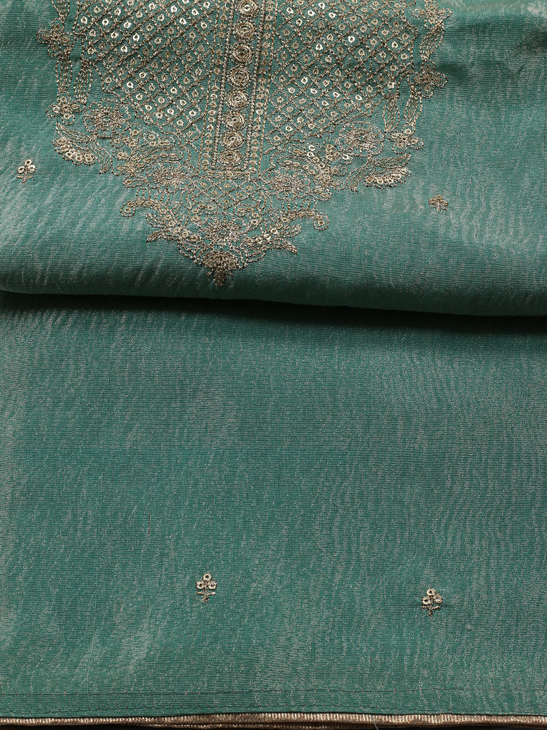 Neck Embroidered Chanderi Unstitched Suit Piece With Dupatta