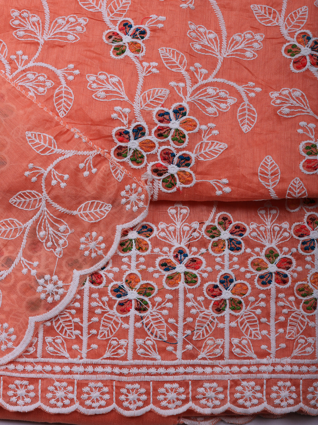 Embroidered Chanderi Unstitched Suit With Pant &amp; Dupatta