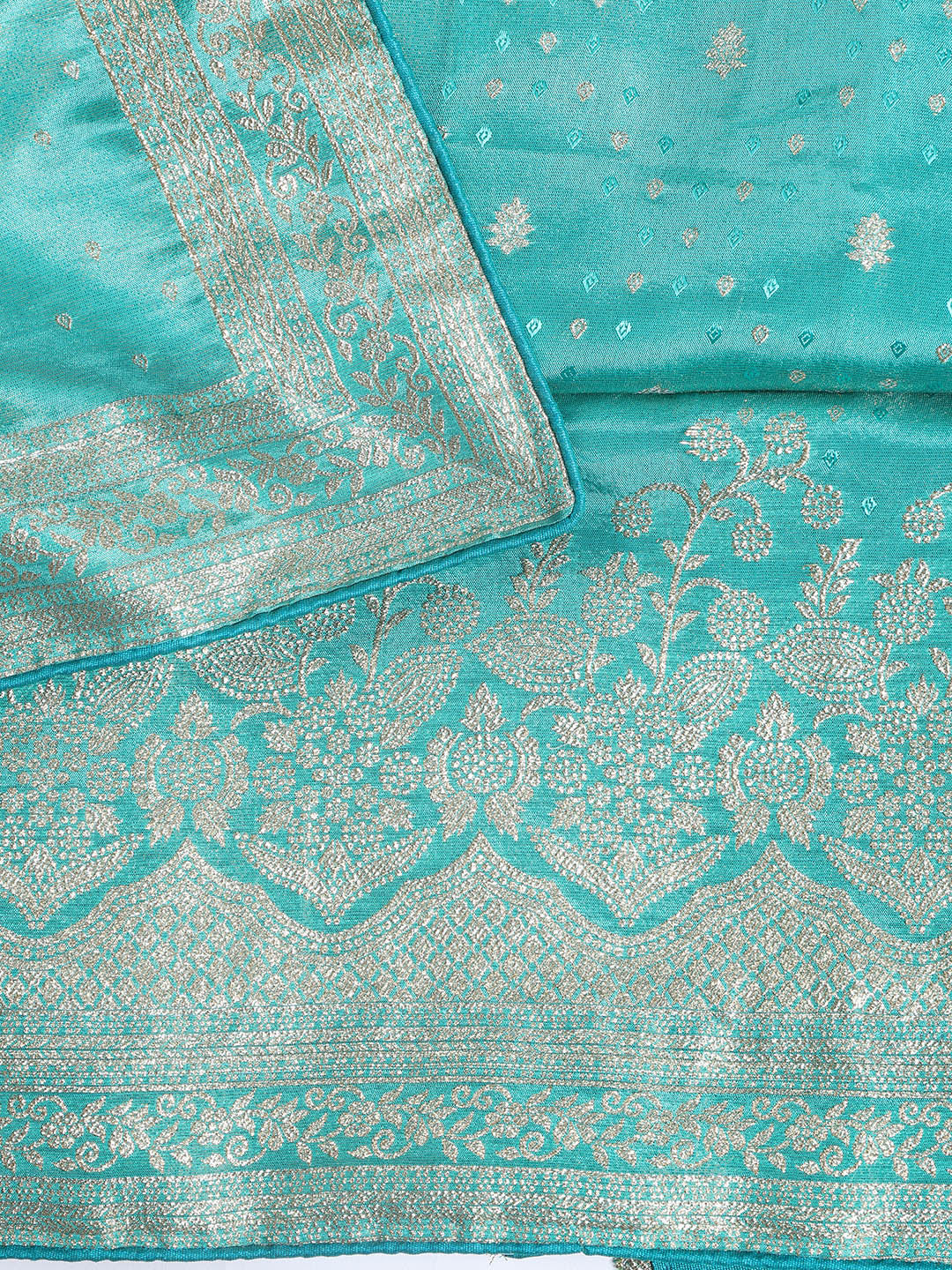 Embroidered Art Silk Unstitched Suit Piece With Dupatta