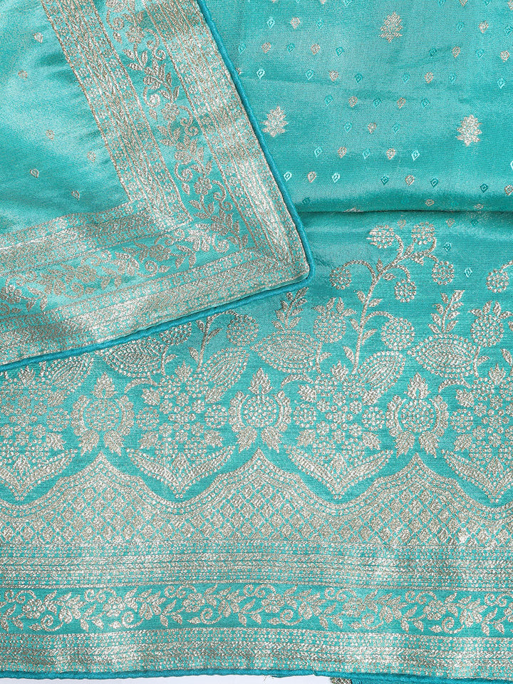 Embroidered Art Silk Unstitched Suit Piece With Dupatta