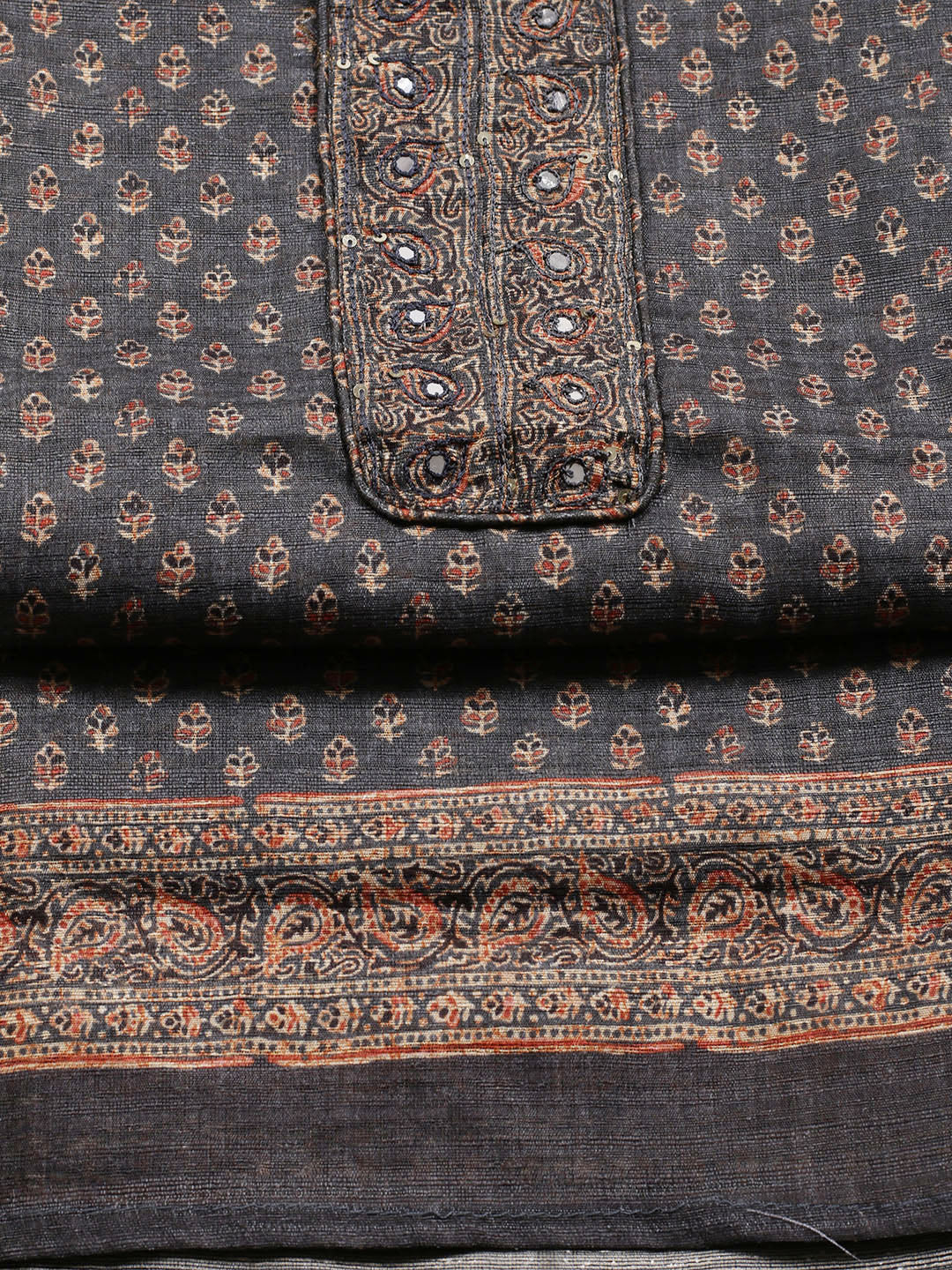 Neck Embroidered Chanderi Unstitched Suit With Dupatta