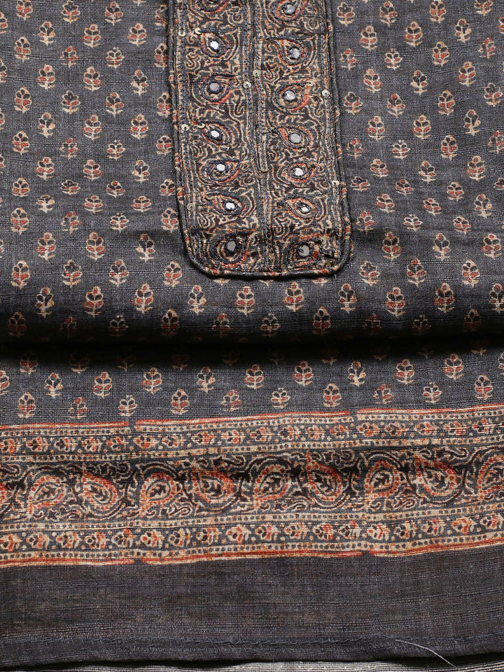 Neck Embroidered Chanderi Unstitched Suit With Dupatta