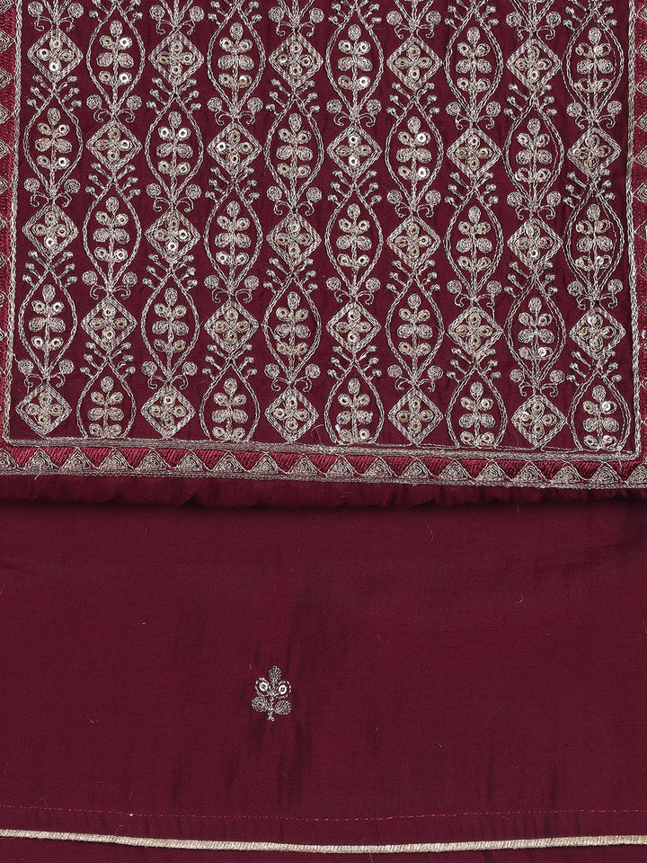Neck Embroidered Chanderi Unstitched Suit With Dupatta