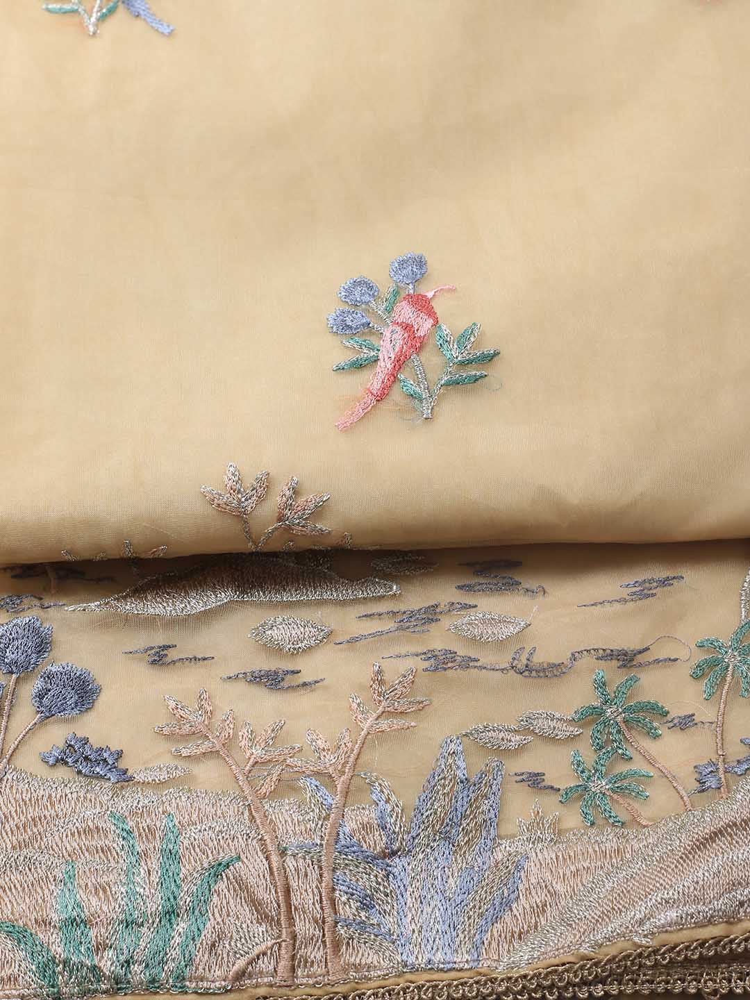 Neck Embroidered Organza Unstitched Suit Piece With Dupatta