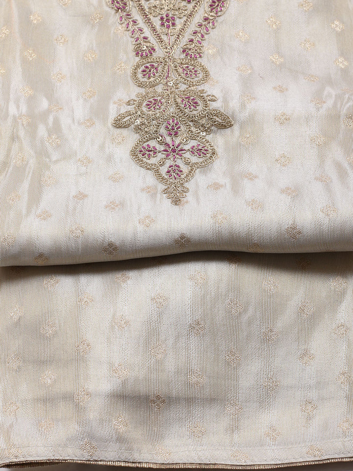 Neck Embroidered Tissue Unstitched Suit Piece With Dupatta