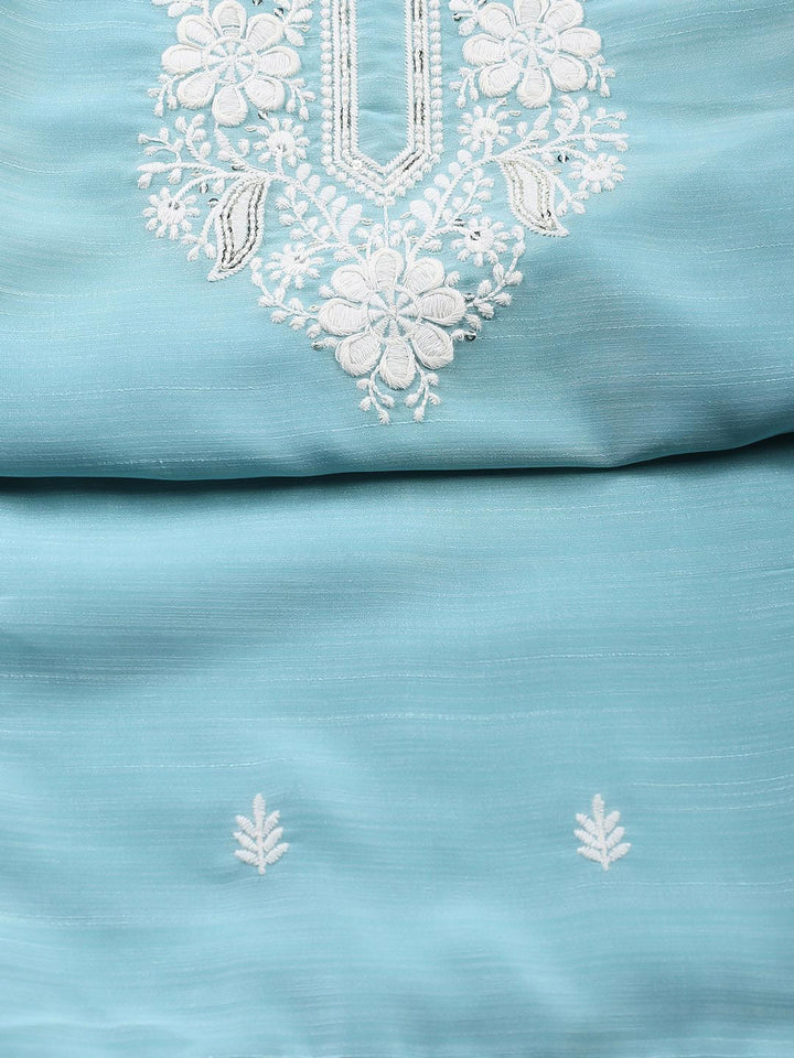 Neck Embroidered Chanderi Unstitched Suit With Dupatta